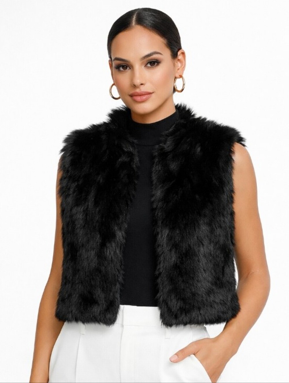 Black Faux Fur Vest - Stylish Layering Piece XL